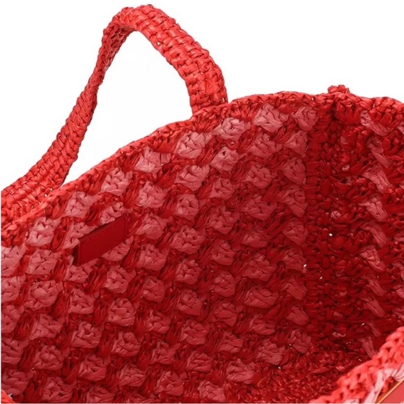 ♠️kate spade High Tide Striped Crochet Raffia Medium Beach Tote Bag, Ladybug NWT - Picture 6 of 8